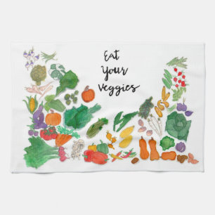 Eat Your Veggies (vegetable illustration vegan) Tea Towel
