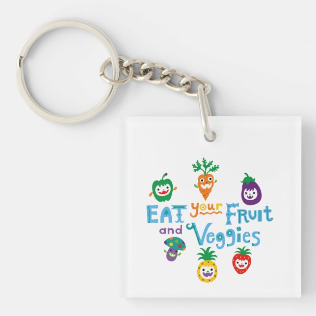 Eat Your Veggies, Veggies, Cute Graphic Key Ring (Front)
