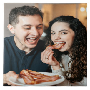 Eating Bacon Photo Customize Personalize Ceramic Tile