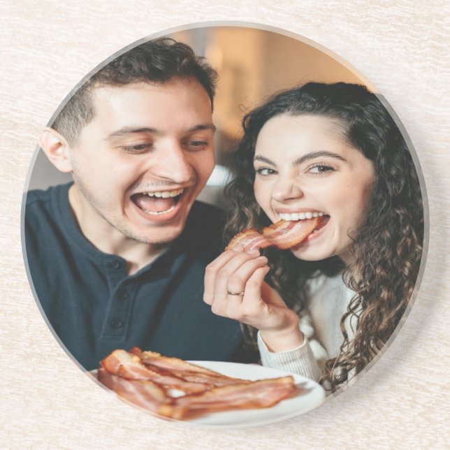 Eating Bacon Photo Customize Personalize Coaster (Front)