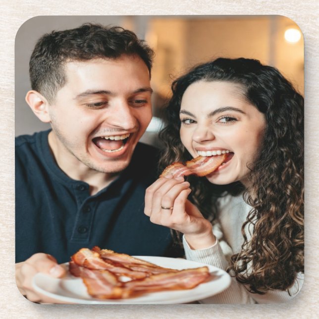 Eating Bacon Photo Customize Personalize Coaster (Front)