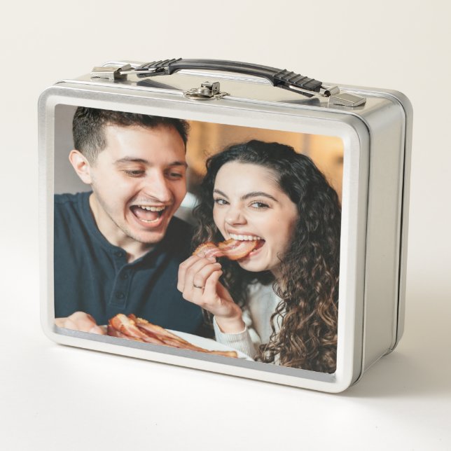 Eating Bacon Photo Customize Personalize Metal Lunch Box (Front)