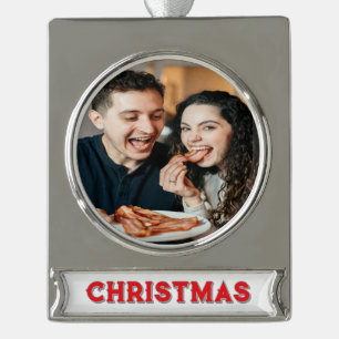 Eating Bacon Photo Customize Personalize Silver Plated Banner Ornament