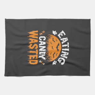Eating Candy Wasted Halloween Design_1 Tea Towel