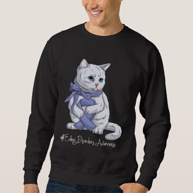 Eating Disorders Awareness Month Orange Ribbon Cat Sweatshirt (Front)
