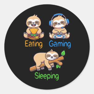 Eating Gaming Sleeping Gamer Sloth Men Kids  Classic Round Sticker