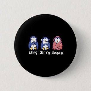 Eating Gaming Sleeping Penguin 6 Cm Round Badge