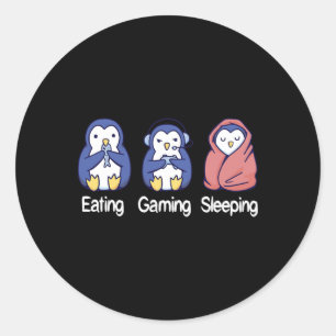 Eating Gaming Sleeping Penguin  Classic Round Sticker
