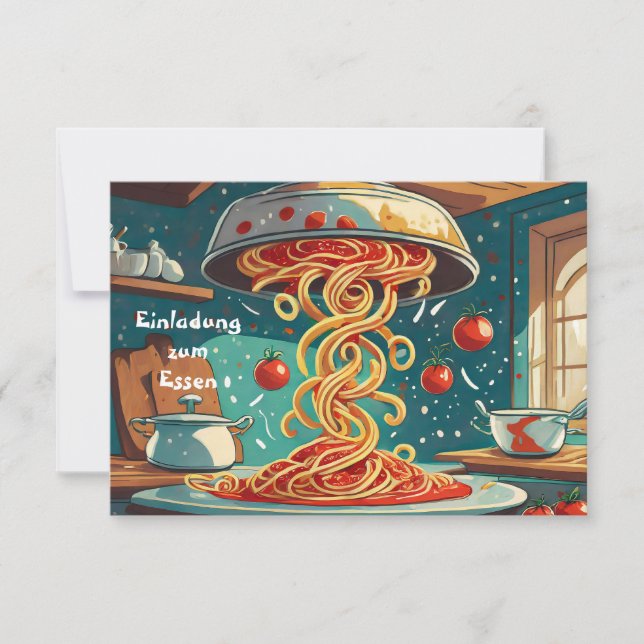 Eating invitation, pasta with tomato sauce card (Front)