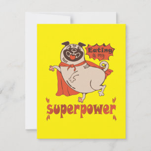 Eating is my superpower red cloak pug comic style 