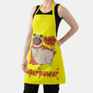 Eating is my superpower red cloak pug comic style  apron