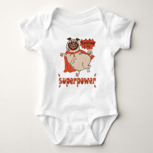 Eating is my superpower red cloak pug comic style baby bodysuit