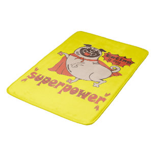Eating is my superpower red cloak pug comic style bath mat