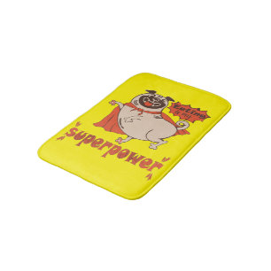 Eating is my superpower red cloak pug comic style bath mat