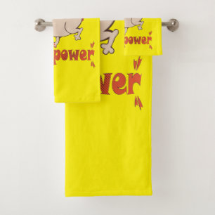 Eating is my superpower red cloak pug comic style bath towel set