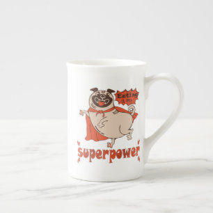 Eating is my superpower red cloak pug comic style bone china mug