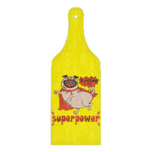 Eating is my superpower red cloak pug comic style cutting board