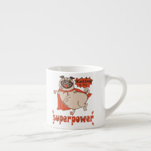 Eating is my superpower red cloak pug comic style  espresso cup
