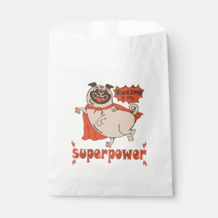 Eating is my superpower red cloak pug comic style favour bag