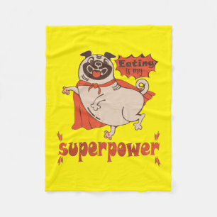 Eating is my superpower red cloak pug comic style fleece blanket