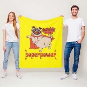 Eating is my superpower red cloak pug comic style fleece blanket