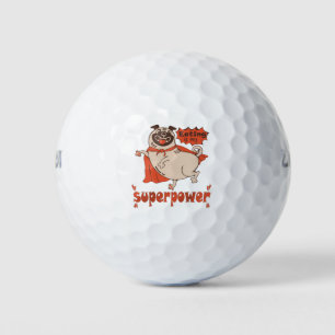 Eating is my superpower red cloak pug comic style golf balls