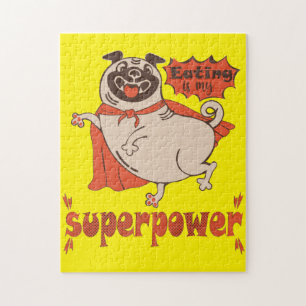 Eating is my superpower red cloak pug comic style  jigsaw puzzle