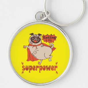 Eating is my superpower red cloak pug comic style key ring