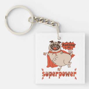 Eating is my superpower red cloak pug comic style  key ring