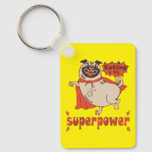 Eating is my superpower red cloak pug comic style key ring