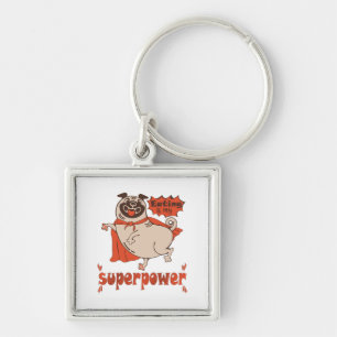 Eating is my superpower red cloak pug comic style  key ring