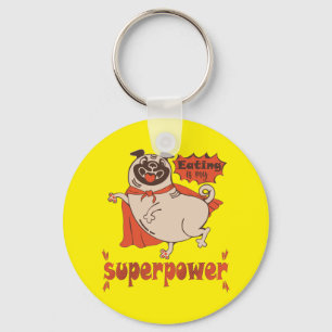 Eating is my superpower red cloak pug comic style key ring