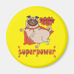 Eating is my superpower red cloak pug comic style magnet