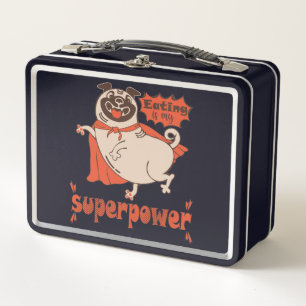 Eating is my superpower red cloak pug comic style  metal lunch box