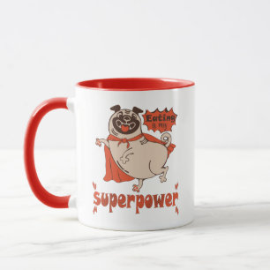Eating is my superpower red cloak pug comic style mug