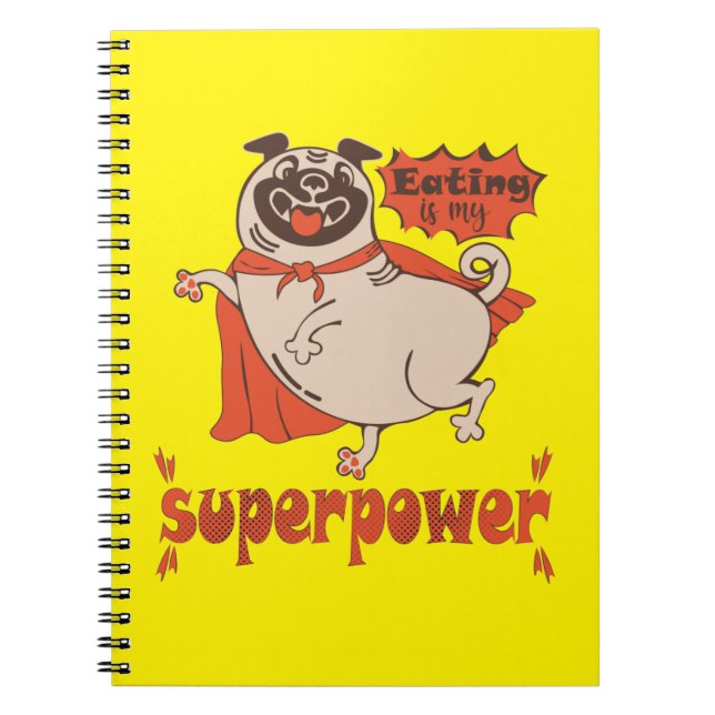 Eating is my superpower red cloak pug comic style  notebook (Front)
