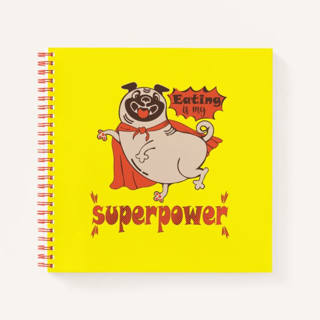 Eating is my superpower red cloak pug comic style  notebook (Front)