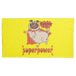 Eating is my superpower red cloak pug comic style pillowcase