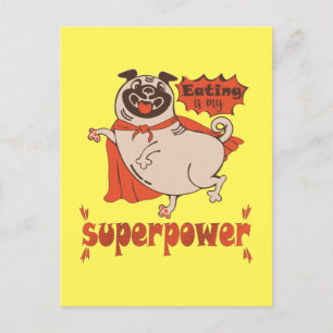 Eating is my superpower red cloak pug comic style  postcard