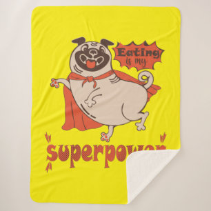 Eating is my superpower red cloak pug comic style  sherpa blanket