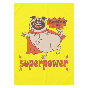 Eating is my superpower red cloak pug comic style tablecloth