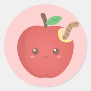 Eating me up inside - Cute Red Apple with Worm Classic Round Sticker