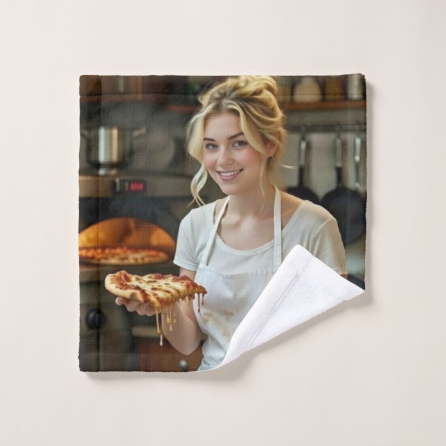Eating Pizza Photo Personalize Customize Bath Towel Set (Wash Cloth)