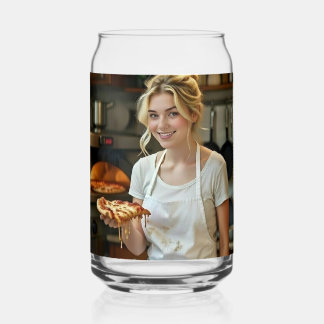 Eating Pizza Photo Personalize Customize Can Glass