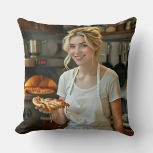 Eating Pizza Photo Personalize Customize Cushion