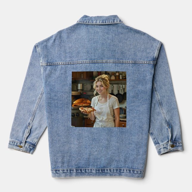 Eating Pizza Photo Personalize Customize Denim Jacket (Back)