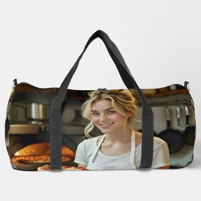 Eating Pizza Photo Personalize Customize Duffle Bag (Front)