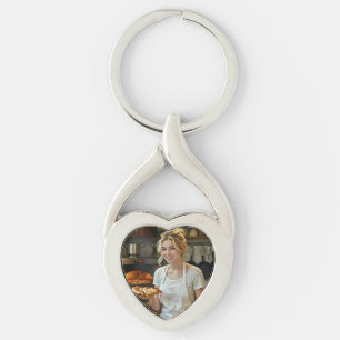 Eating Pizza Photo Personalize Customize Key Ring