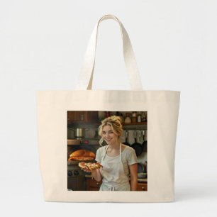 Eating Pizza Photo Personalize Customize Large Tote Bag