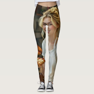 Eating Pizza Photo Personalize Customize Leggings